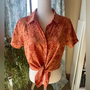 Royal Robbins orange floral button down top
